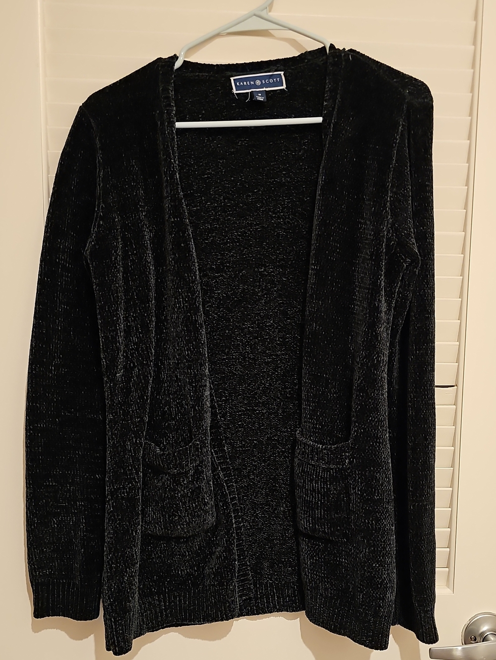 Karen Scott Green Chenille Open-Front Cardigan with Pockets